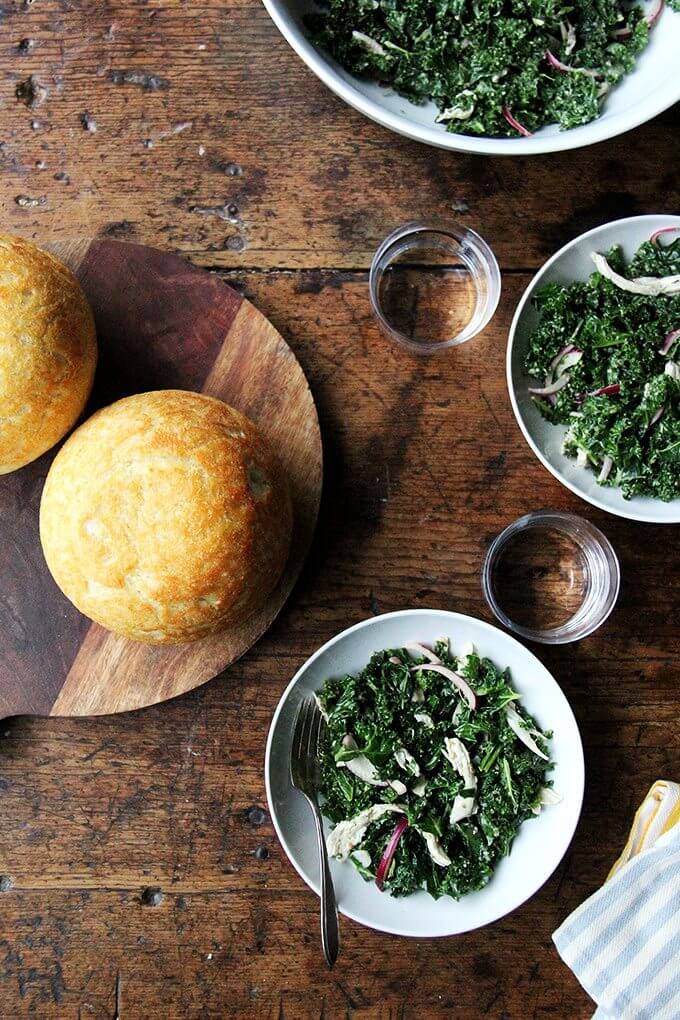 In this kale Cesar salad, the dressing is light and lemony and the kale itself is extremely soft and tender. It's also vegan, the dressing made with vegannaise and vegan Worcestershire. The combination of curly kale, massaged till tender, quick-pickled onions, and toasted pumpkin seeds, which add so much texture and flavor, is so good. I think this is one you have to taste to believe. // alexandracooks.com In this kale Cesar salad, the dressing is light and lemony and the kale itself is extremely soft and tender. It's also vegan, the dressing made with vegannaise and vegan Worcestershire. The combination of curly kale, massaged till tender, quick-pickled onions, and toasted pumpkin seeds, which add so much texture and flavor, is so good. I think this is one you have to taste to believe. // alexandracooks.com