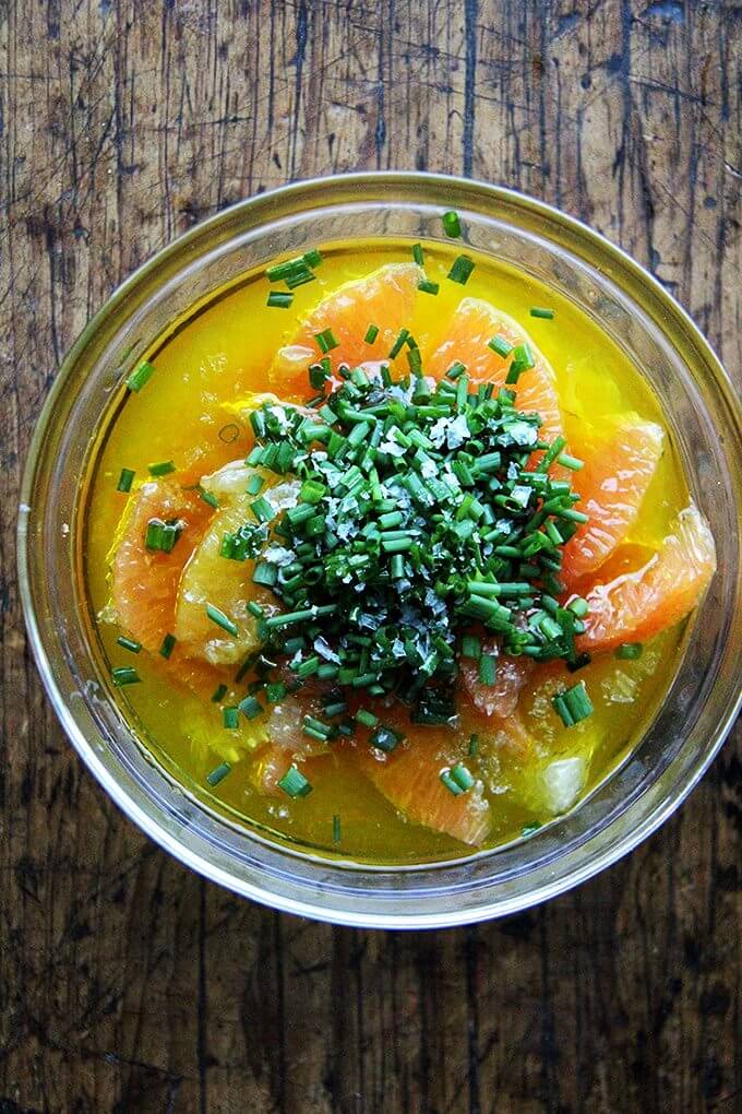 A bowl of citrus sauce.