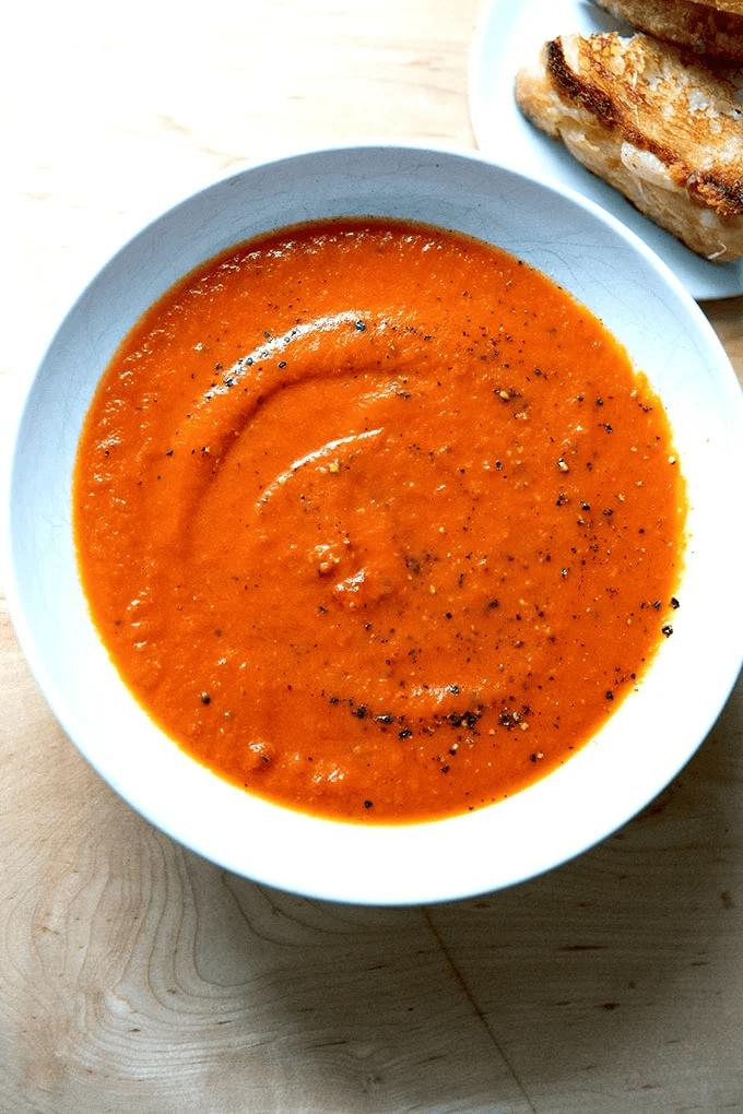 A bowl of tomato soup. 