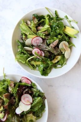 This summer vegetable salad comes together in no time—as the shallots macerate in the vinegar for the dressing, you can prep everything else: slice the radishes, turnips, scallions, etc. With a hunk of bread on the side, the meal is complete. // alexandracooks.com