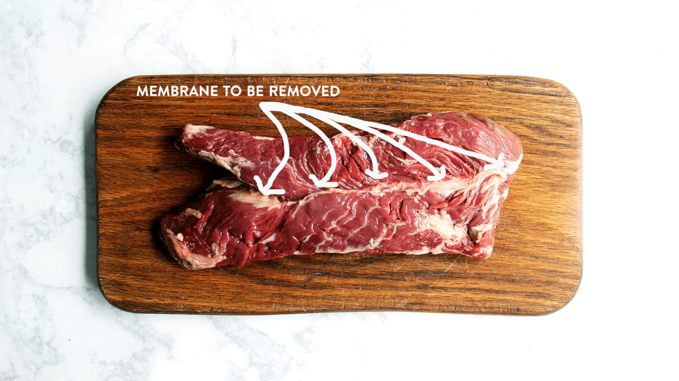 A raw hanger steak with the membrane still intact.
