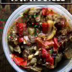 A quart container of roasted ratatouille.