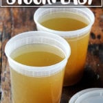 Two quarts of homemade vegetable stock.