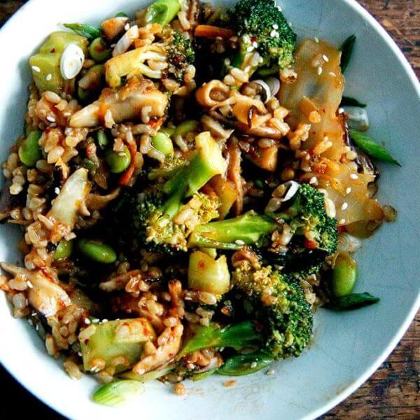 Kimchi fried rice in a bowl.