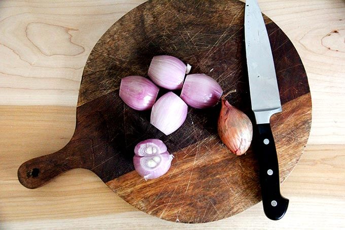 Shallots on a board. 