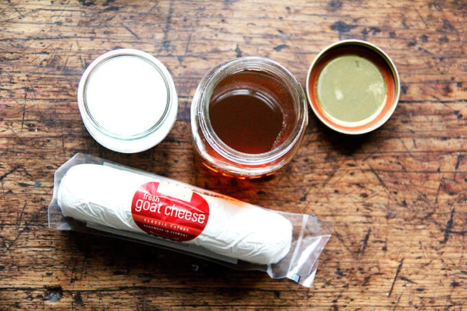 Ingredients to make whipped honey goat cheese.