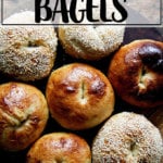 A sheet pan filled with freshly baked bagels.
