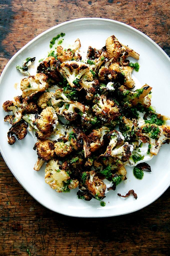 Roasted cauliflower with skhug.