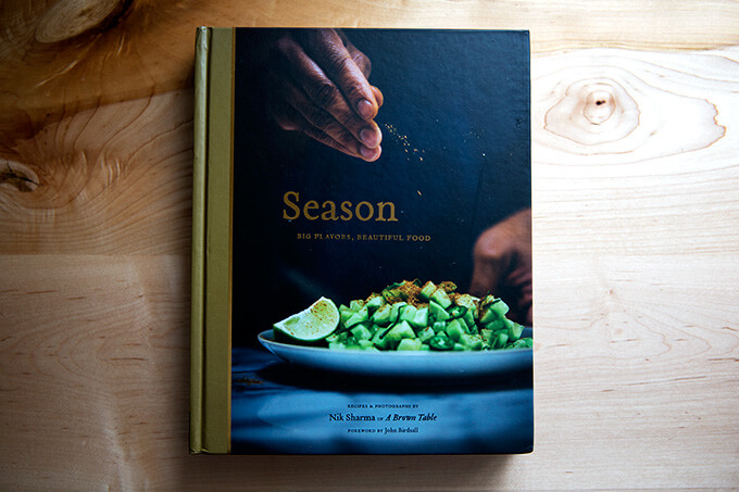 Nik Sharma's Season cookbook: not a traditional Indian cookbook but a collection of recipes influenced by an upbringing in Bombay and an acclimation to America from the perspective of a gay immigrant.