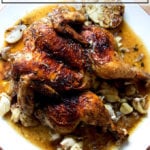 A platter of spatchcocked chicken with lemon and za'atar