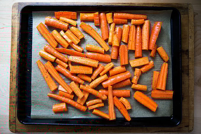 carrots, ready to be roasted
