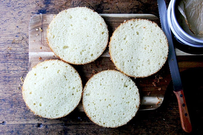 One-Bowl Buttermilk Birthday Cake, halved crosswise.