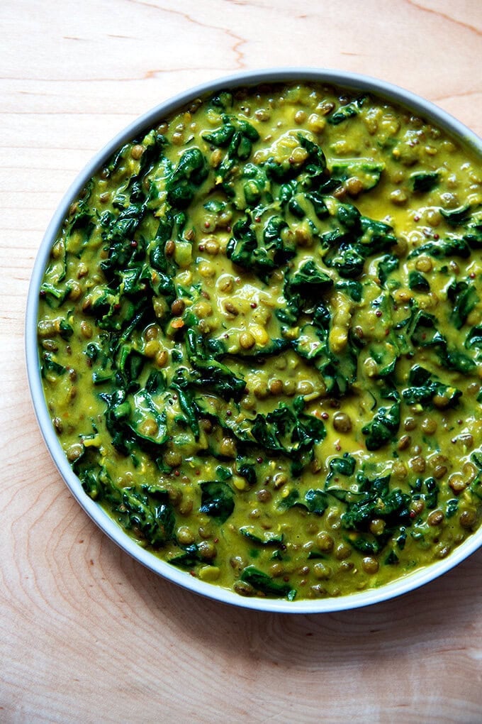 Curried lentils with kale and coconut