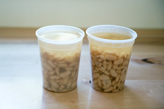 cooked beans, ready to be stored