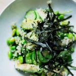 A bowl of sushi salad with miso dressing.