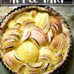 French apple tart just baked on sheet pan.