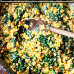 Farro risotto with butternut squash and kale.