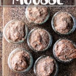 An overhead shot of glasses filled with chocolate mousse.