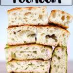 Cut sourdough focaccia.