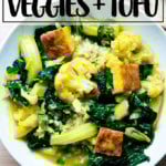 A bowl of veggie and tofu curry.