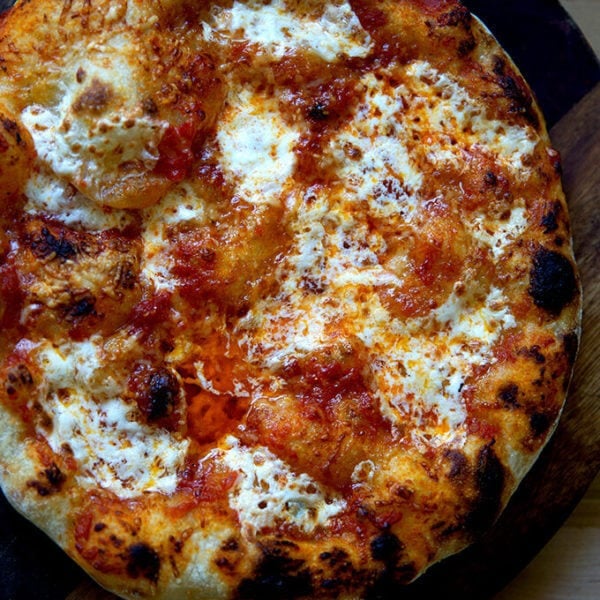 Just baked sourdough pizza.