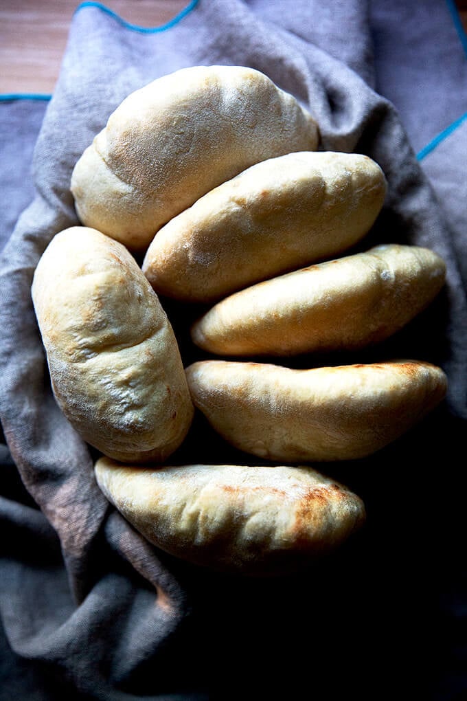 A bowl of freshly baked pita.