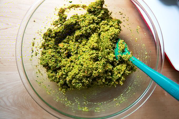 Falafel burger mix in a bowl.