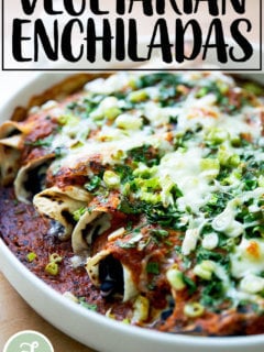 Just-baked black bean and cheese enchiladas.