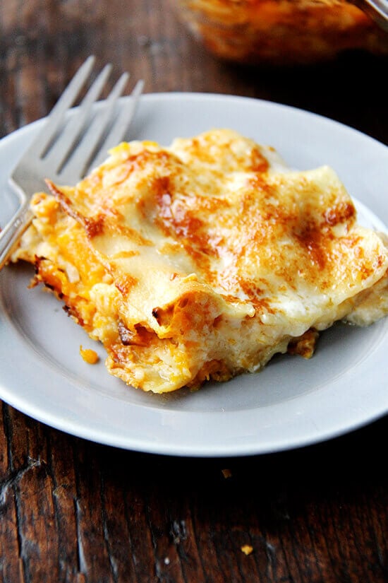A slice of butternut squash lasagna.