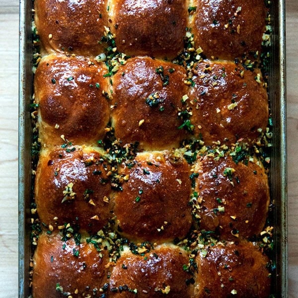Garlicky brioche pull-apart rolls.