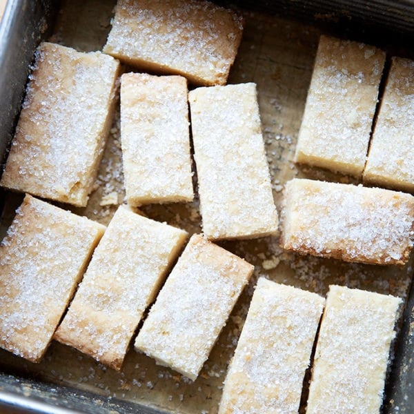 Cut shortbread in pan.