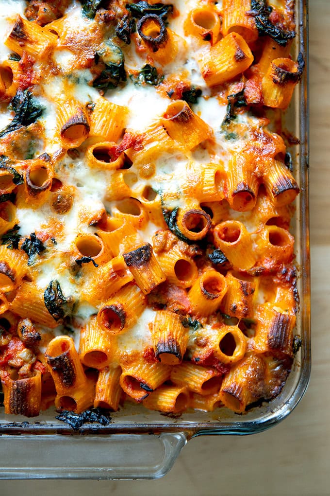 Just-baked baked pasta.