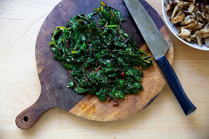 Sautéed and chopped Swiss chard.