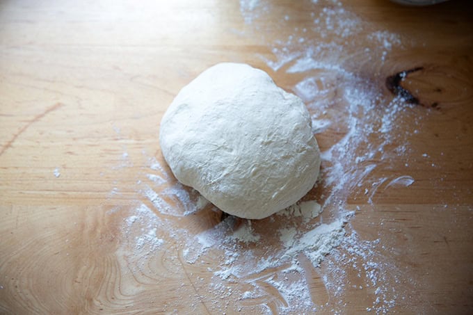 A shaped round of dough, ready for a 2-hour room temperature proof.