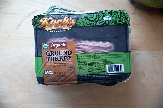 Two 1-lb. containers of ground turkey.