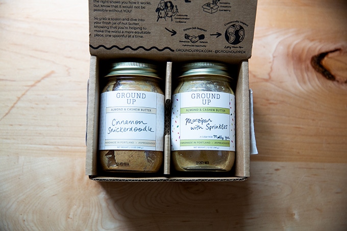 Two jars of nut butters.