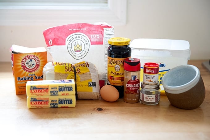 Ingredients to make gingerbread cookie bars.