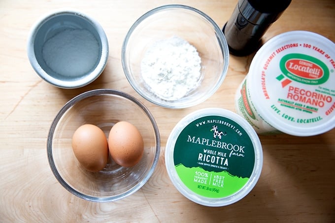 Ingredients to make ricotta gnocchi.