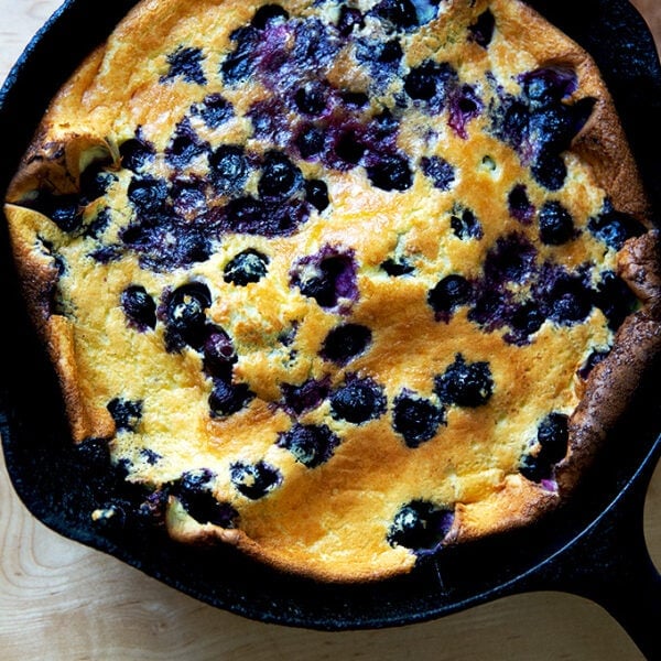 Just-baked blueberry Dutch baby.
