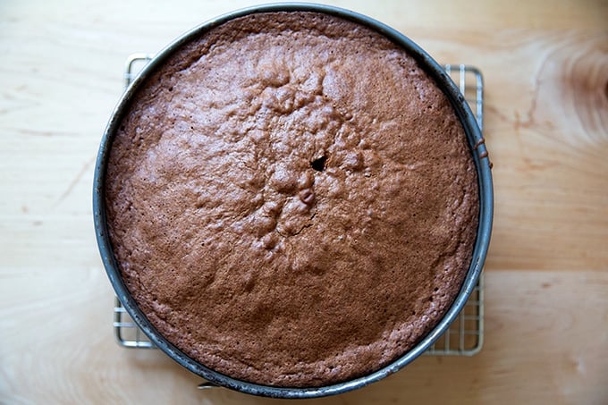 A just-baked Torta Caprese.