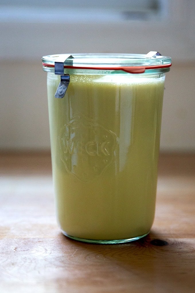 A large jar of Caesar dressing.
