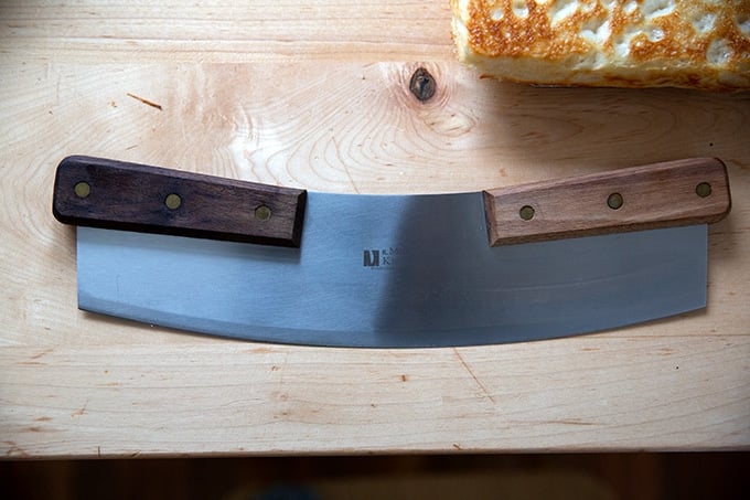 A pizza rocker made by M R Murphy knives.