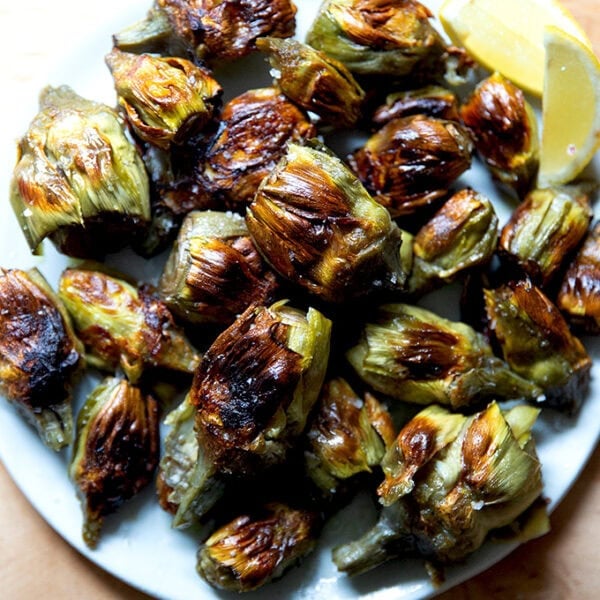 A plate of crispy baby artichokes.