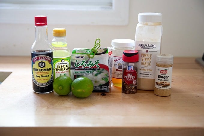 Ingredients to make miso-lime sauce.