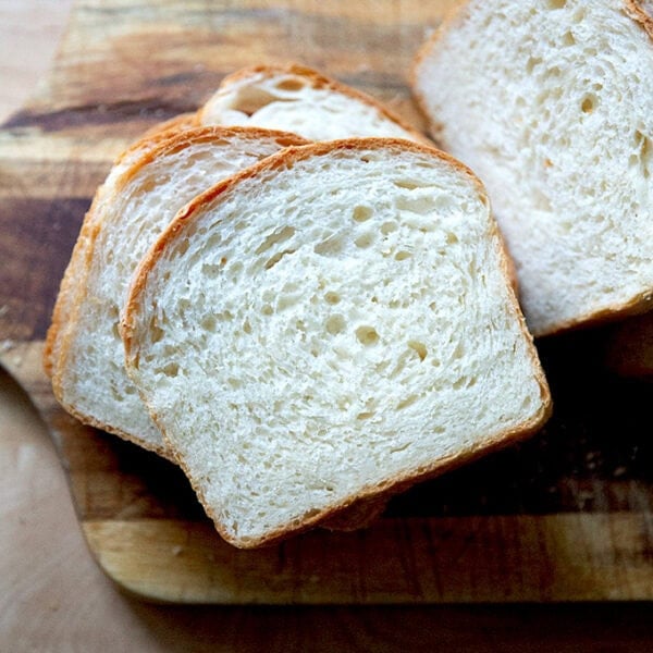 A slice of soft sandwich bread.