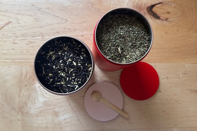 Tea in canisters.
