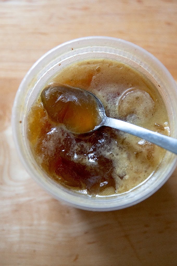 A quart of rich, jellied turkey stock.