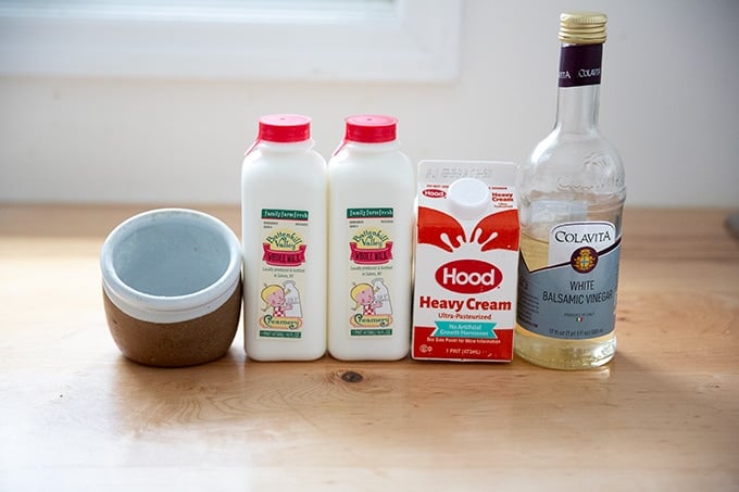 Homemade ricotta ingredients.