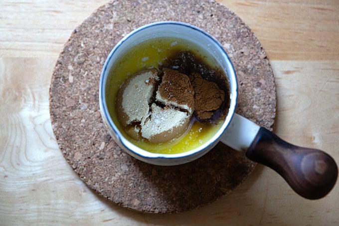 Cinnamon-sugar-butter mixture in a small saucepan.