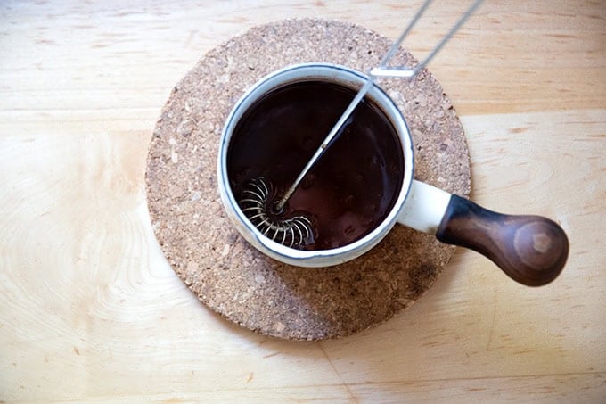 Cinnamon-sugar-butter mixture in a small saucepan, whisked together.